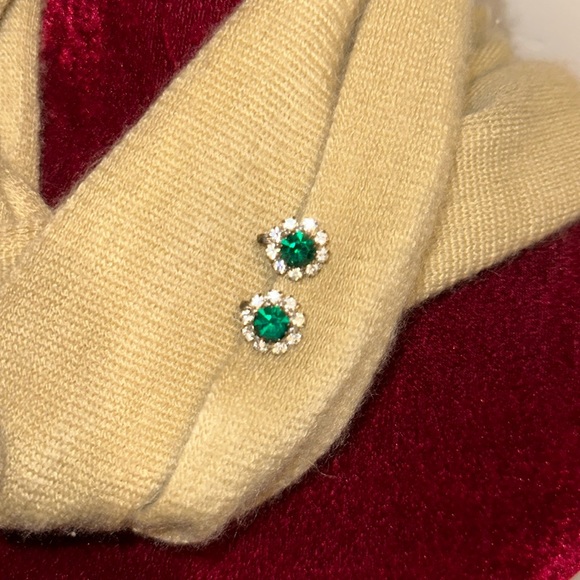 Jewelry - Vintage Costume Emerald & Rhinestone Clip On Earrings EUC